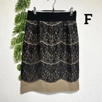개럴개런트 F 무릎 기장 타이트 스커트 울 혼방 레이스 블랙과 베이지