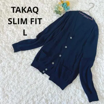 타카큐 남성용 V넥 가디건 울 혼방 다크 네이비 L
