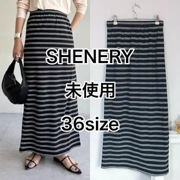 미사용 SHENERY 36사이즈 블랙 화이트 와플 보더 타이트 스커트