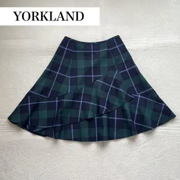 [ YORKLAND ] 체크 무늬 플레어 스커트 울 100% 타탄 체크