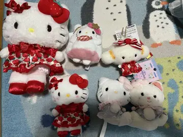 산리오 마스코트 봉제 인형 세트 헬로키티 코기뮨 딸기 신문