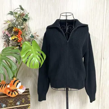 UNIQLO 블랙 리브 니트 가디건 긴팔 여성용 M