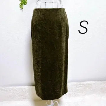 이에나 롱 타이트 스커트 S 올리브 그린 스웨이드풍