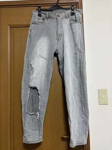 LEFLAH 그레이 데미지 데님 팬츠 L