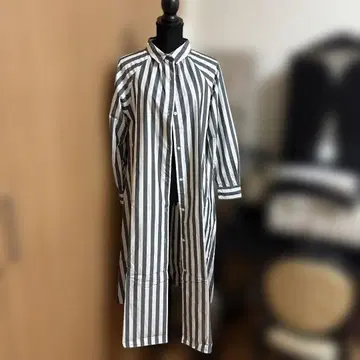스트라이프 긴팔 셔츠 원피스