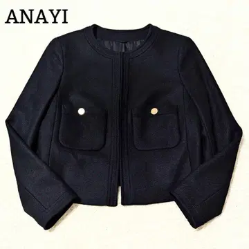 새상품급 ANAYI 바스켓 스티치 노카라 자켓 골드 버튼 최근 네이비 S