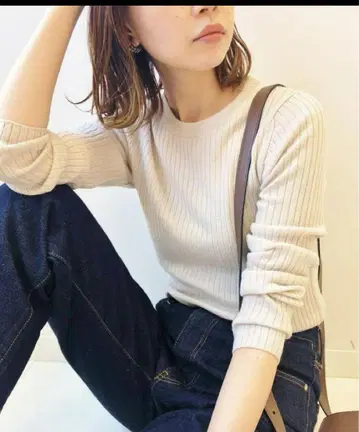 새상품급 이에나 IENA 6x3 리브 크루넥 풀오버 내추럴