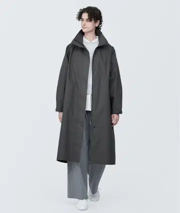 MUJI 여성 발수 스탠드 카라 코트 다크 그레이 롱 코트