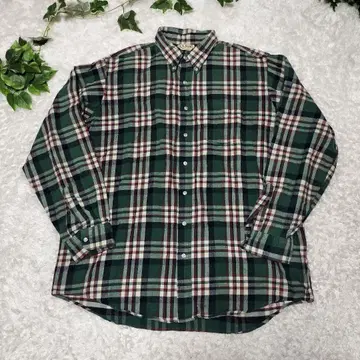 L.L. Bean 버튼 다운 체크 무늬 긴팔 셔츠 90s USA