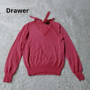 드로어 니트 V넥 긴팔 백리본 캐시미어 실크