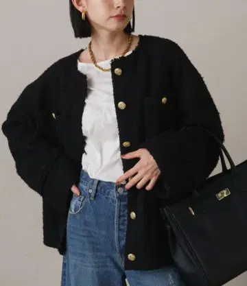 라운지 드레스 트위드 자켓 트위드 노카라 자켓