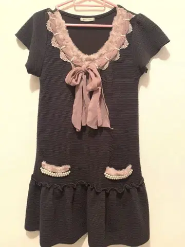 axes femme 반팔 퍼 리본 모리걸 걸리시