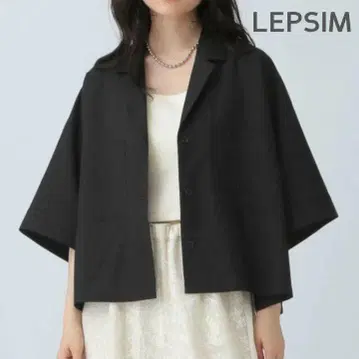LEPSIM 숏 기장 반팔 오픈 카라 셔츠 블랙