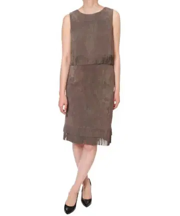 그레이스 콘티넨탈 양가죽 원피스 M 상당 그레이 고급 양가죽