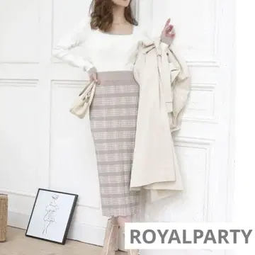 ROYALPARTY 체크 무늬 절개 타이트 니트 원피스