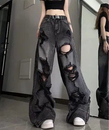 크러쉬 데미지 루즈 데님 팬츠