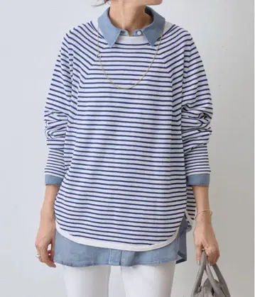 [ 24SS 새상품급 ] BEARDSLEY 마 혼방 서클 돌먼 니트 보더