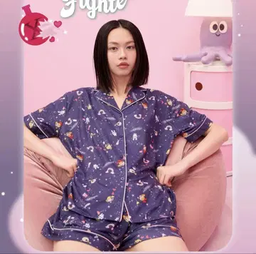 새상품 SNIDEL HOME 파워퍼프걸 파자마 상하의 세트 네이비