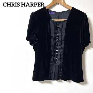 블랙 벨벳 반팔 상의 CHRIS HARPER