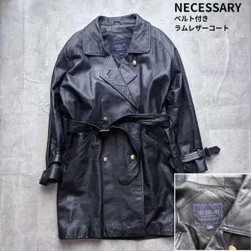 [ NECESSARY ] 램 가죽 트렌치 자켓 벨트 포함 블랙 프리