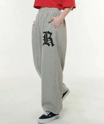 Women's R Logo Wide Pants 그레이 스웨트 팬츠 M