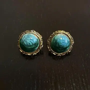 USED 유리색 귀걸이 쇼와 레트로 블루그린 앤티크 빈티지