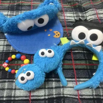 쿠키 몬스터 머리띠 봉제 인형 팔찌 세트