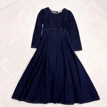 MOUSSY 다크 데님 긴팔 A라인 롱 원피스 뒷지퍼