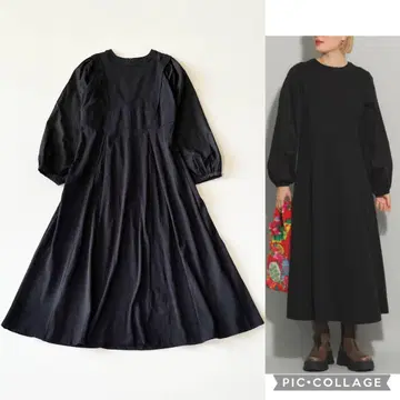 24AW 레이빔즈 벌룬 슬리브 플레어 원피스 이소재 도킹