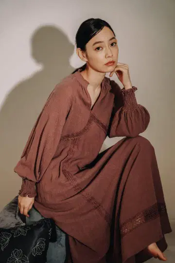 릴리 브라운 롱 원피스 가을 플레어 원피스 빈티지 보헤미안