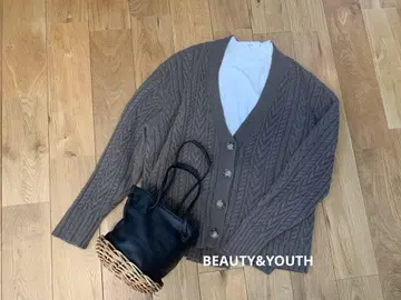 BEAUTY&YOUTH 케이블 니트 가디건 V넥 브라운