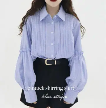 nugu visco 핀턱 셔링 셔츠 Blue stripe