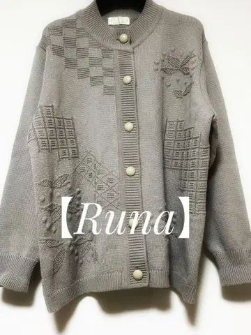 [ Runa ] 그레이 자수 오버 사이즈 니트 가디건
