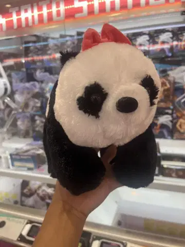 팬더 봉제 인형 빨간색 리본 포함