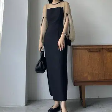 [ 새상품급 ] Louere 튤 볼륨 소매 원피스 블랙 포멀