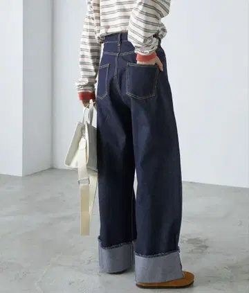 와이드 스트레이트 턴백 데님 팬츠