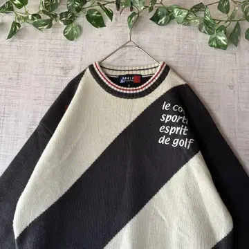 르꼬끄 사선 절개 니트 스웨터 자수 골프 그레이 M