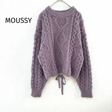 마우지 케이블 짜임 니트 F 라벤더 크롭 백리본