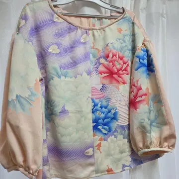 후리소데 기모노 해체 꽃무늬 벌룬 슬리브 긴팔 상의