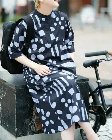 새상품급 SOU SOU H.N.6S BIKE 원피스 네이비 마 혼방