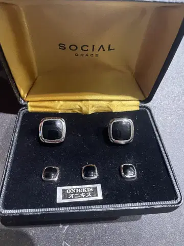SOCIAL 블랙 오닉스 커프 링크스 & 스터드 세트