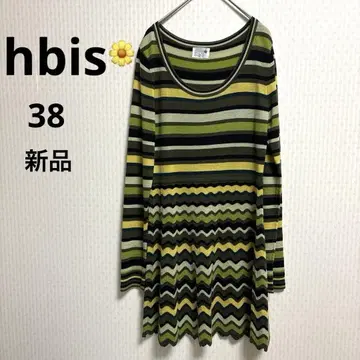 hbis 그린 스트라이프와 웨이브 디자인 긴팔 니트 튜닉