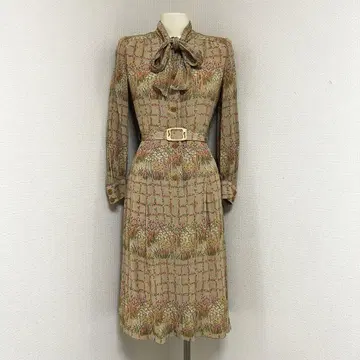 70s 빈티지 쇼와 레트로 원피스 레트로 원피스 꽃무늬 베이지