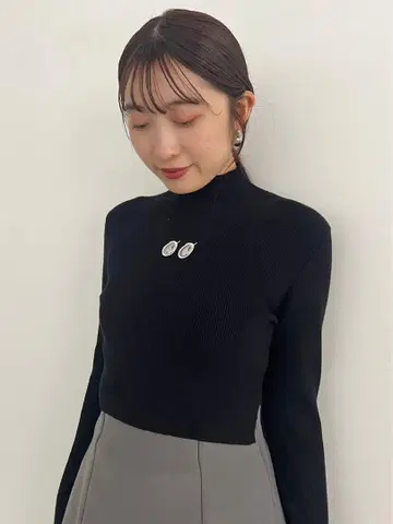 SNIDEL SNaMON 하이넥 니트 풀오버 블랙