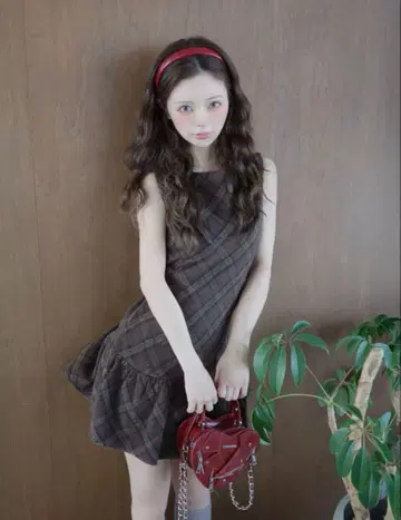 타탄 체크 슬리브리스 미니 원피스 Darich