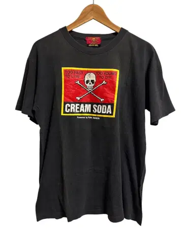 레어 80's 당시 CREAM SODA 각도쿠로 반팔 티셔츠 흑먹색