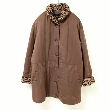 VITRAGE 레오파드 무늬 옷깃 소매 브라운 자켓 스웨이드풍 레트로 M