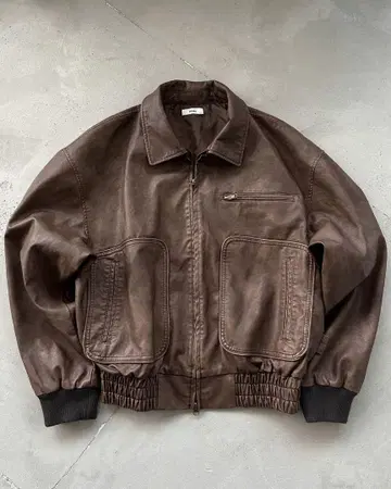 [Perushu] 빈티지 스타일 합성 피혁 플라이트 자켓