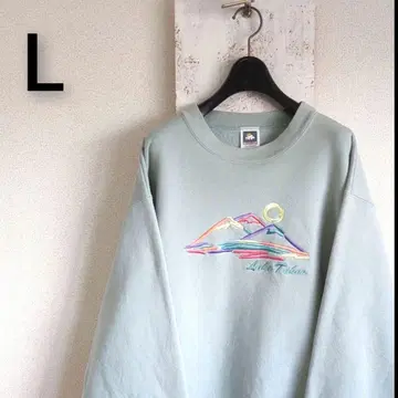 90s 00s USA제 맨투맨 민트 그린 모티브 로고 자수 L