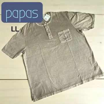 미사용 PAPAS 파파스 헨리넥 포켓 반팔 T셔츠 브라운 계열